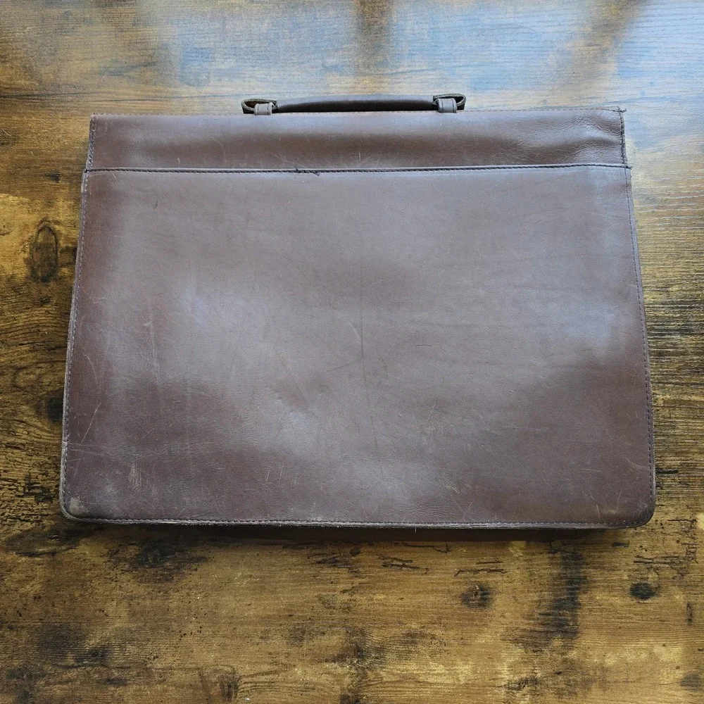 Vintage Kelly's Leathers Briefcase 16x12‎ Brown Leather Satchel USA Richmond IL